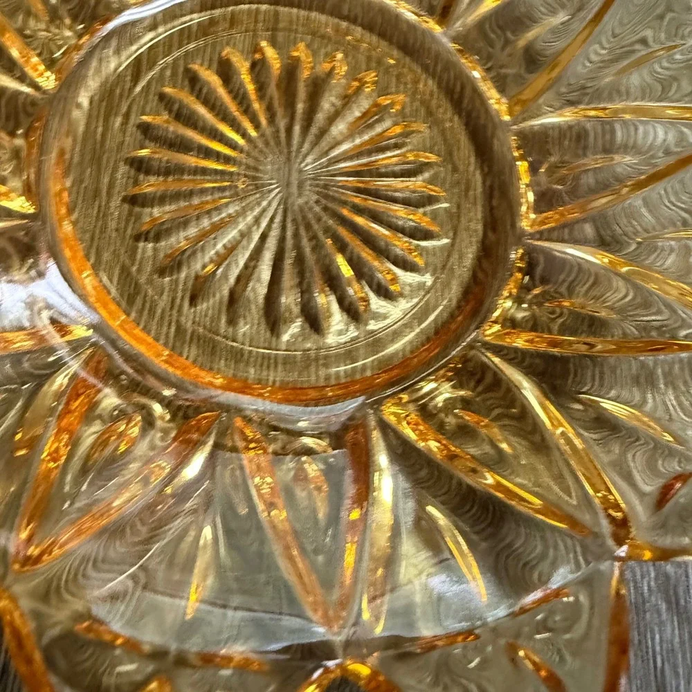Vintage Federal Glass Amber Petal Bowl Sunflower Starburst Marigold 6 inch